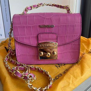 Valentino Mini Bijou Croc-Embossed Leather Crossbody, Pink, New